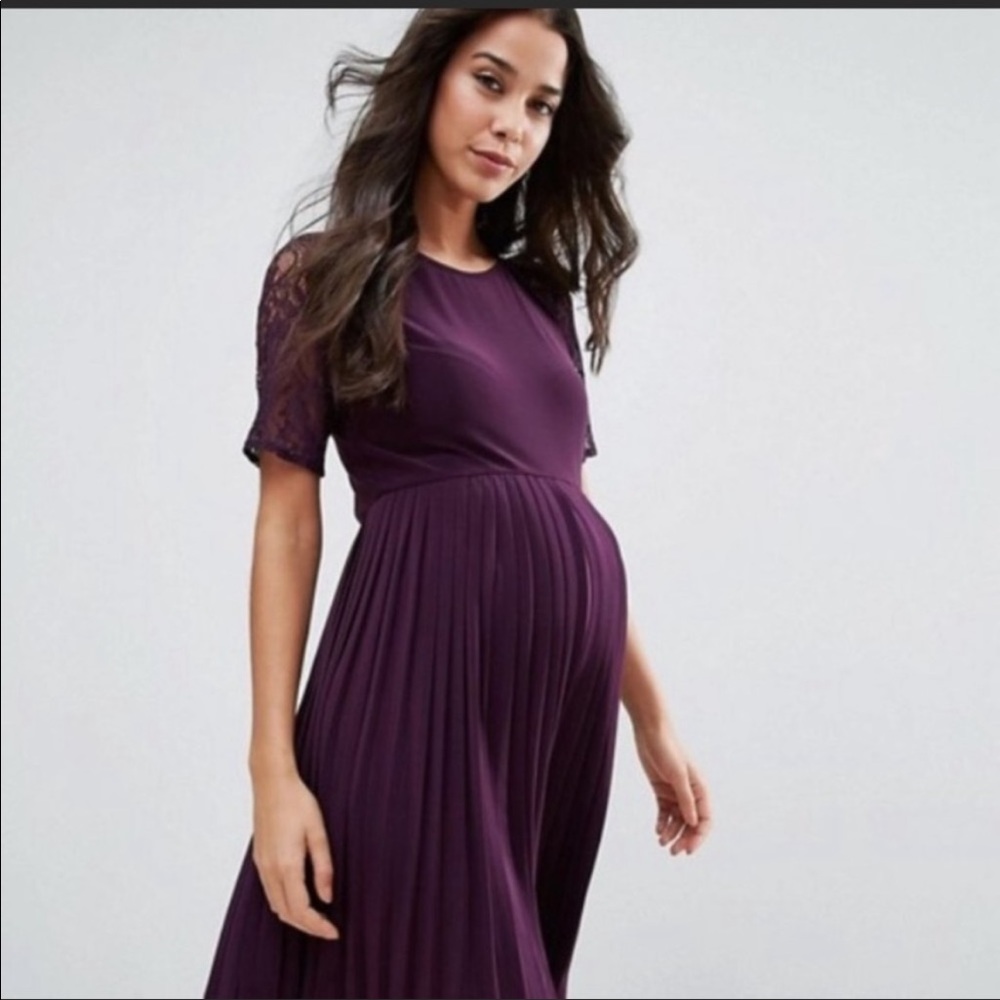 Eggplant purple pleated maternity dress